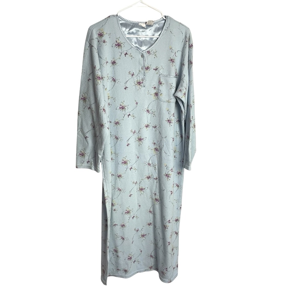 Vintage Womens Cottagecore Nightgown Size M Blue Floral